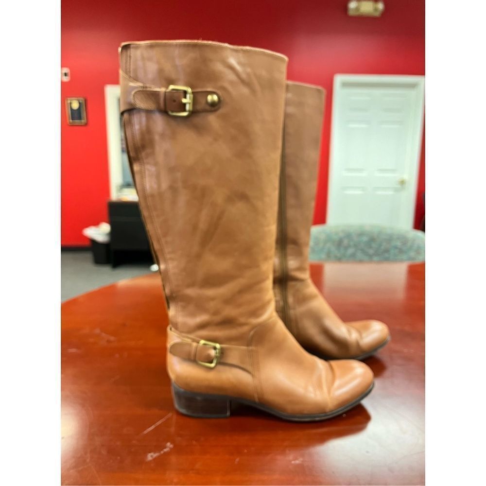 Corso Como Light Brown Leather Wide Calf Back Zip Riding Boots sz 10 flawed